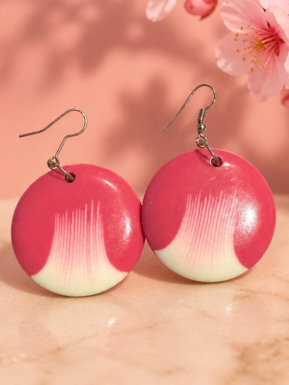 Pink Two-Tone Round Drop Earrings
